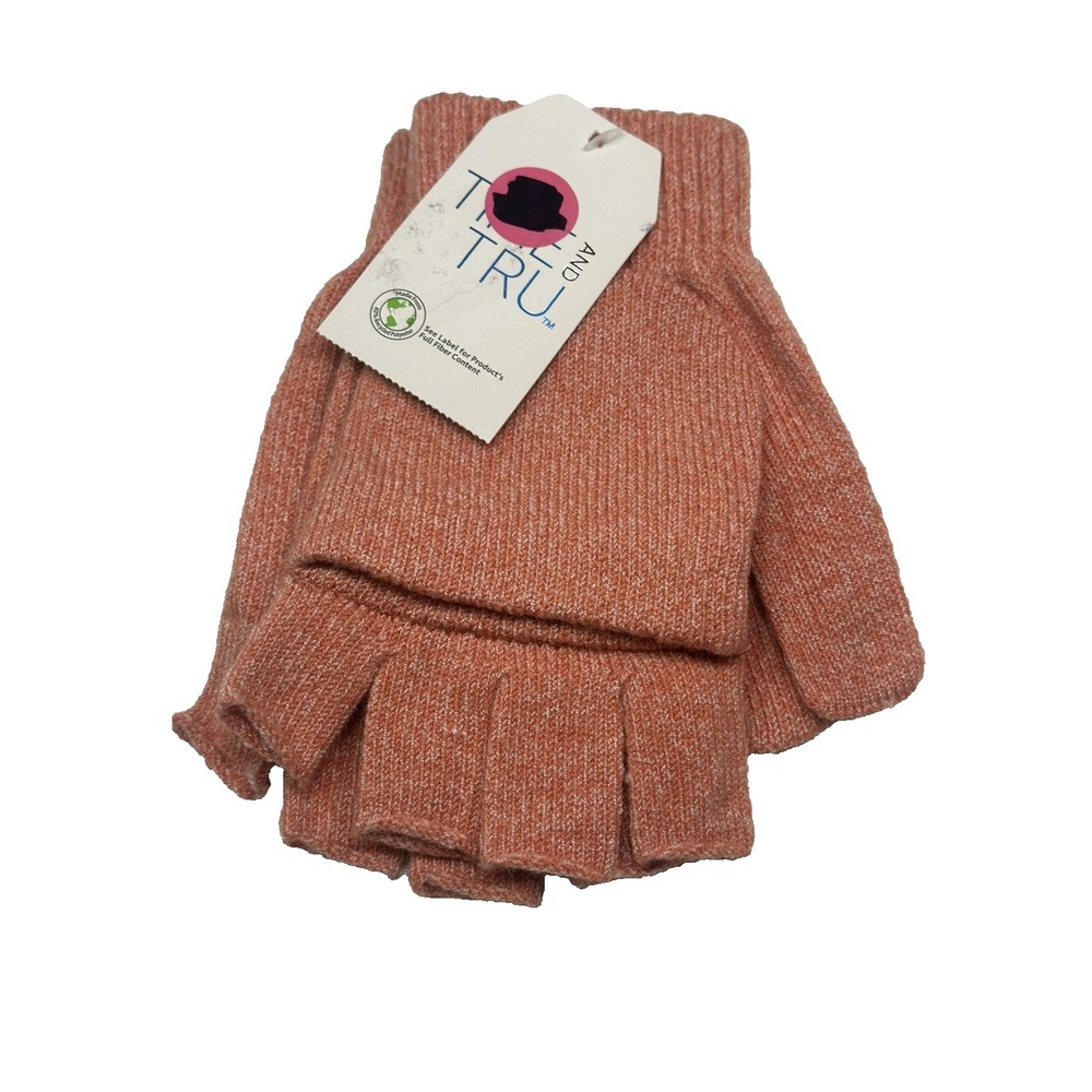 Time and Tru Womens Pink Marled Fingerless Convertible Mitten Winter Gloves NEW